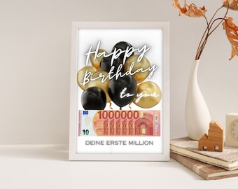 Money gift for a birthday | A4 | Give money away creatively | Your first million | Last minute gift to print yourself | PDF