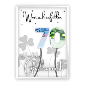 Regalo in denaro per il 70° compleanno | Trifoglio | fortuna | Idea regalo | compleanno | esauditore di desideri | Regalo dell'ultimo minuto da stampare | PDF