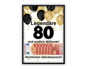 Geldcadeau verjaardag | A4 | Creatief geld weggeven | 80e verjaardag | Last minute cadeau om zelf te printen | Pdf