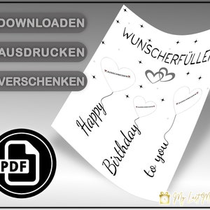 Geldgeschenk zum Geburtstag Geld kreativ verschenken Wunscherfüller Last-Minute Geschenk zum Selbstdrucken PDF Bild 2