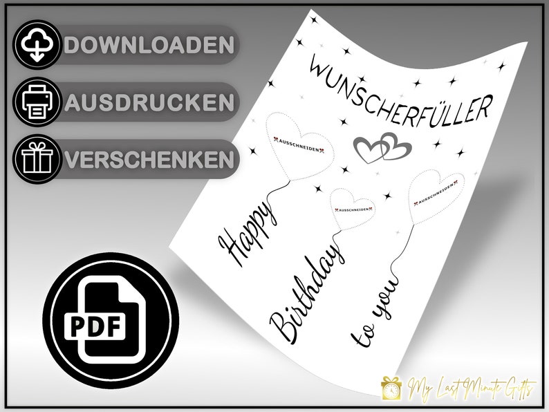 Geldgeschenk zum Geburtstag Geld kreativ verschenken Wunscherfüller Last-Minute Geschenk zum Selbstdrucken PDF Bild 2