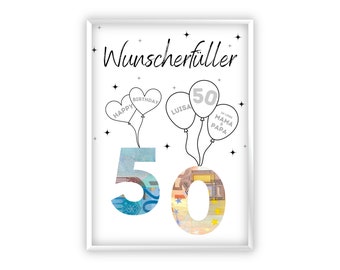 Geldgeschenk 50. Geburtstag I  Geburtstagsgeschenk fünfzig lustig | runder Geburtstag Geschenk personalisiert Geld I PDF Download
