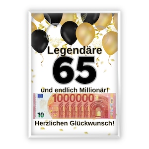 Compleanno regalo in denaro | A4 | Regala soldi in modo creativo | 65esimo compleanno | Regalo dell'ultimo minuto da stampare | PDF