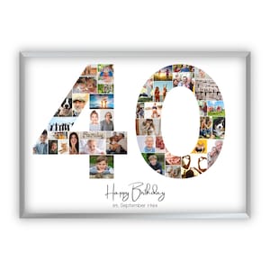 Collage du 40e anniversaire | A4, A3, A2 | Personnalisé | 41 images | Cadeau photo | Cadeau de dernière minute à imprimer soi-même | PDF