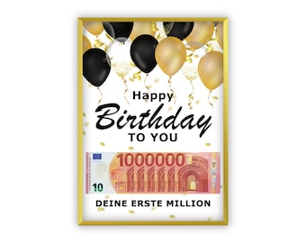 Geldcadeau "Je eerste miljoen", gepersonaliseerde PDF-sjabloon afdrukbaar, verjaardagscadeau aanpasbaar in het Duits