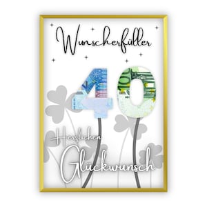 Regalo in denaro per il 40° compleanno | Trifoglio | fortuna | Idea regalo | compleanno | esauditore di desideri | Regalo dell'ultimo minuto da stampare | PDF