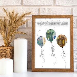 Regalo in denaro per un compleanno | A4 | Regala soldi in modo creativo | esauditore di desideri | Regalo dell'ultimo minuto da stampare | PDF