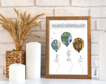 Money gift for a birthday | A4 | Give money away creatively | wish fulfiller | Last minute gift to print yourself | PDF