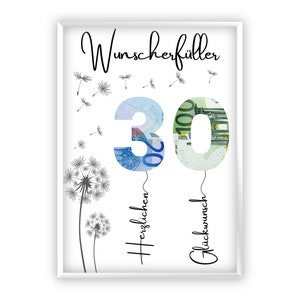 Geldcadeau voor een 30e verjaardag | A4 | Creatief geld weggeven | wensvervuller | Last minute cadeau om zelf te printen | Pdf