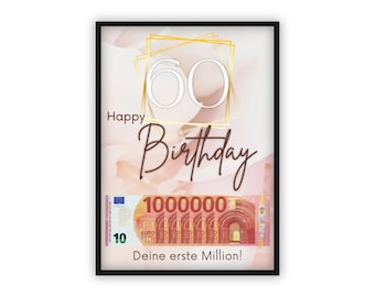 Cash gift for 60th birthday | A4 | Give money creatively | Your first million | Last-minute gift to print yourself | PDF