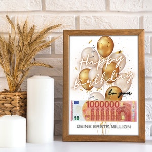 Regalo in denaro per un compleanno | A4 | Regala soldi in modo creativo | Il tuo primo milione | Regalo dell'ultimo minuto da stampare | PDF