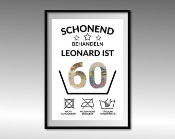 Geldgeschenk zum 60 Geburtstag | A4 | Geld kreativ verschenken | Alter individuell gestaltbar | Last-Minute Geschenk zum Selbstdrucken | PDF