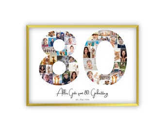 Collage for 80th birthday | A4, A3, A2 | Personalized | 40 pictures | Photo gift | Last-minute gift to print yourself | PDF