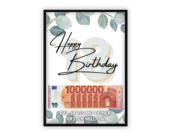 Regalo de dinero para el cumpleaños número 18 | A4 | Regala dinero de forma creativa | Tu primer millón | Regalo de última hora para imprimir tú mismo | PDF