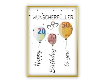 Money gift for birthday Give money creatively | Wish fulfiller | Last-minute gift to print yourself | PDF