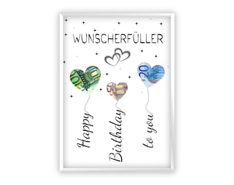 Birthday cash gift | A4 | Creative money gifts | Wish-fulfilling gifts | Last-minute gift to print yourself | PDF