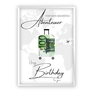 Fonds de voyage cadeau en argent pour votre anniversaire | Voyage | Joyeux anniversaire | Avion | valise | Cadeau de dernière minute à imprimer soi-même | PDF
