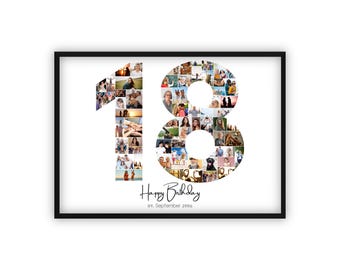 Collage para 18º Cumpleaños | A4, A3, A2 | Personalizado | 44 Fotos | Regalo Fotográfico | Regalo de Último Minuto para Imprimir | PDF