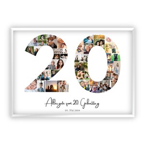 Colagem de aniversário de 20 anos | A4, A3, A2 | Personalizado | Dê presentes criativos | Presente fotográfico | Presente de última hora para imprimir você mesmo | PDF
