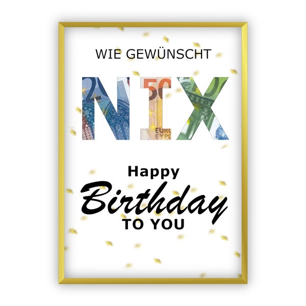Money gift “NIX” for your birthday | A4 | Give money away creatively | Last minute gift to print yourself | PDF