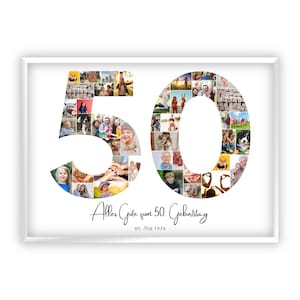 50e verjaardagscollage | A4, A3, A2 | Gepersonaliseerd | 41 afbeeldingen | Fotocadeau | Last minute cadeau om zelf te printen | Pdf
