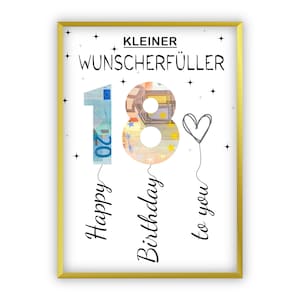 Birthday money gift | A4 | Wish fulfiller | Give money creatively | 18th birthday | Last-minute gift to print yourself | PDF