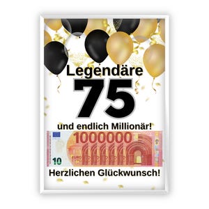 Compleanno regalo in denaro | A4 | Regala soldi in modo creativo | 75esimo compleanno | Regalo dell'ultimo minuto da stampare | PDF