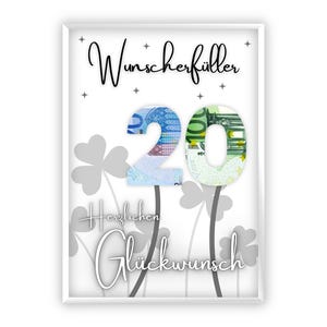 Regalo in denaro per il ventesimo compleanno | Trifoglio | fortuna | Idea regalo | compleanno | esauditore di desideri | Regalo dell'ultimo minuto da stampare | PDF