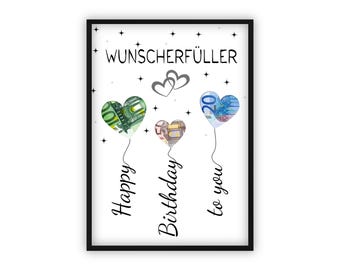 Birthday money gift | A4 | Creative money gifts | Wish fulfillment | Last-minute gift to print yourself | PDF