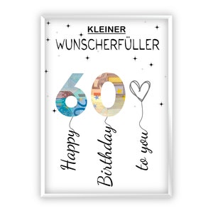 Compleanno regalo in denaro | A4 | esauditore di desideri | Regala soldi in modo creativo | 60esimo compleanno | Regalo dell'ultimo minuto da stampare | PDF