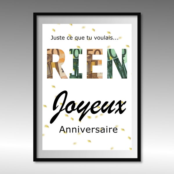 Cadeau anniversaire RIEN, cadeau drole | affiche surprise for tickets à offrir, marrant anniversaire | téléchargement immédiat | À IMPRIMER