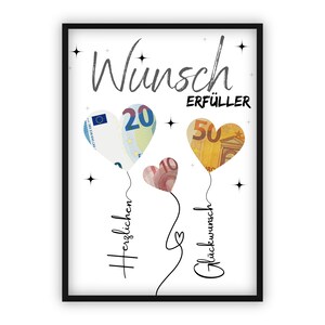 Geldgeschenk zum  Geburtstag, Hochzeit, Jugendweihe Geld kreativ verschenken | Wunscherfüller | Last-Minute Geschenk zum Selbstdrucken | PDF