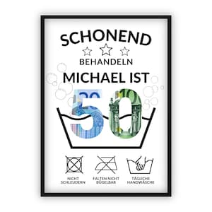 Money gift for 50th birthday | A4 | Give money creatively | Age can be customized | Last-minute gift to print yourself | PDF