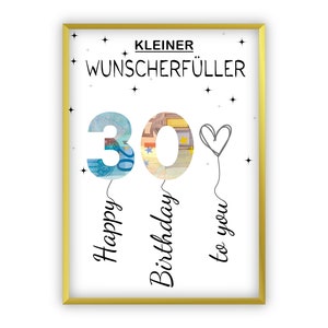 Birthday money gift | A4 | Wish fulfiller | Give money creatively | 30th birthday | Last-minute gift to print yourself | PDF