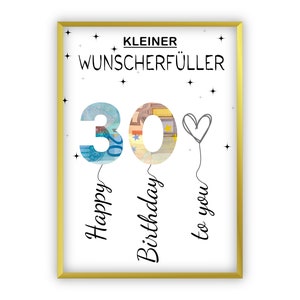 Birthday money gift | A4 | Wish fulfiller | Give money creatively | 30th birthday | Last-minute gift to print yourself | PDF