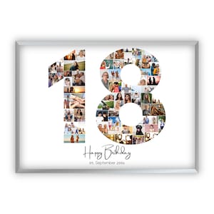 Collage voor 18e Verjaardag | A4, A3, A2 | Gepersonaliseerd | 44 Foto's | Fotogeschenk | Last-Minute Cadeau om Zelf te Printen | PDF