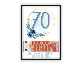 Birthday money gift | A4 | Creative money gifts | 70th birthday | Last-minute gift to print yourself | PDF