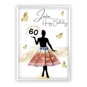 Regalo in denaro per il 60esimo compleanno | Personalizzato | L'età può essere regolata individualmente | Migliore amico | donna | Ragazza | Viaggio | celebrazione | Fai da te | PDF