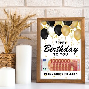 Geldgeschenk zum Geburtstag A4 Geld kreativ verschenken Deine erste Million Last-Minute Geschenk zum Selbstdrucken PDF Bild 2