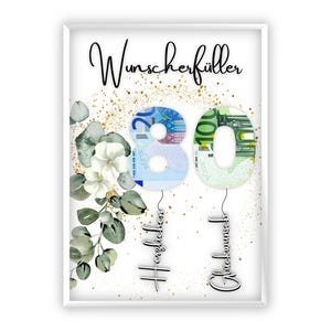 Compleanno regalo in denaro | Regala soldi in modo creativo | 80esimo compleanno | esauditore di desideri | Regalo dell'ultimo minuto da stampare | PDF