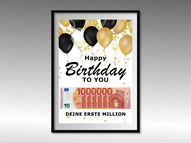 Geldgeschenk zum Geburtstag A4 Geld kreativ verschenken Deine erste Million Last-Minute Geschenk zum Selbstdrucken PDF Bild 1