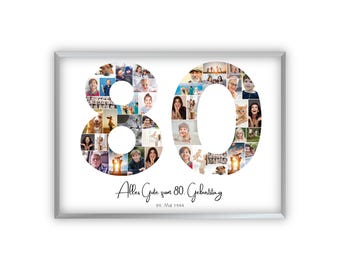Collage for 80th birthday | A4, A3, A2 | Personalized | 40 pictures | Photo gift | Last-minute gift to print yourself | PDF