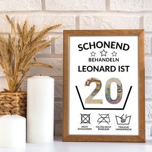 Presente em dinheiro para aniversário de 20 anos | A4 | Distribua dinheiro de forma criativa | A idade pode ser personalizada | Presente de última hora para imprimir você mesmo | PDF