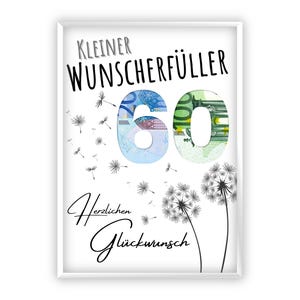 Geldcadeau voor 60e verjaardag | A4 | wensvervuller | Paardebloem | Creatief geld weggeven | Last minute cadeau om zelf te printen | Pdf