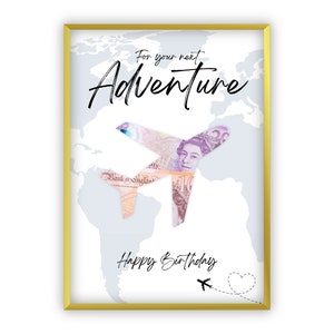 Money Gift Travel Fund for Birthday | Travel | Happy Birthday | Airplane | Adventure Vacation Trip | Last-Minute Self-Printable Gift