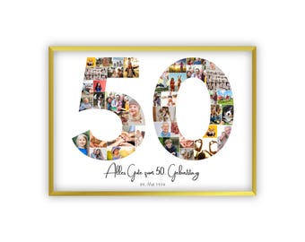 Collage for 50th birthday | A4, A3, A2 | Personalized | 41 pictures | Photo gift | Last-minute gift to print yourself | PDF