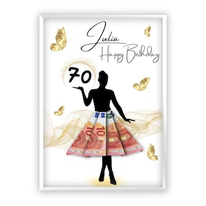 Regalo in denaro per il 70esimo compleanno | Personalizzato | L'età può essere regolata individualmente | Migliore amico | donna | Ragazza | Viaggio | celebrazione | Fai da te | PDF