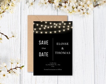 Wedding Invitations, Editable Wedding Invitations, Market Lights Theme - Save the Date, Wedding Stationery, Minimal Wedding Design