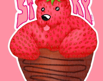 StrawBEARy Sticker| Cute Vinyl Sticker| Water & UV resistant| Funny adorable| Water bottle, Laptop, phone| teddy bear| strawberry