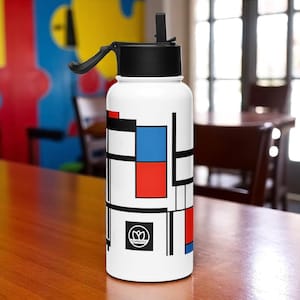 Custom Water Bottle with Abstract Design – 950ml Personalized Stainless Steel Thermos with Straw | Creative Gift for Students & Artists